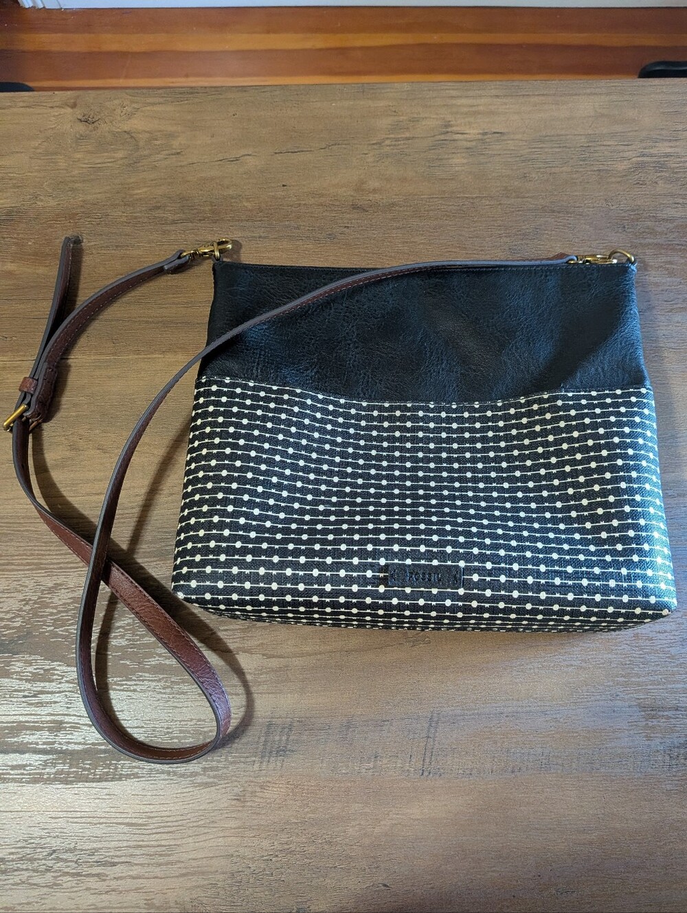 Fossil Fiona Crossbody Black White Print